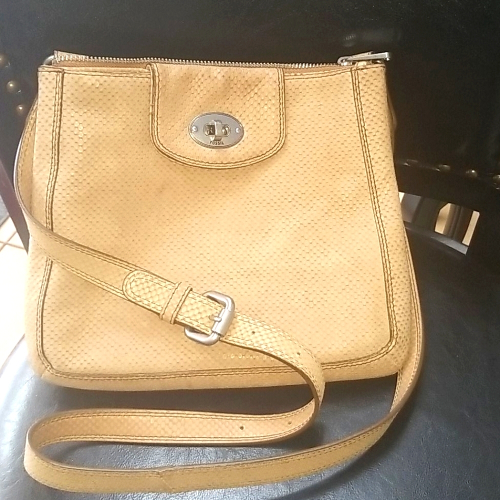 Fossil snakeskin leather distressed crossbody